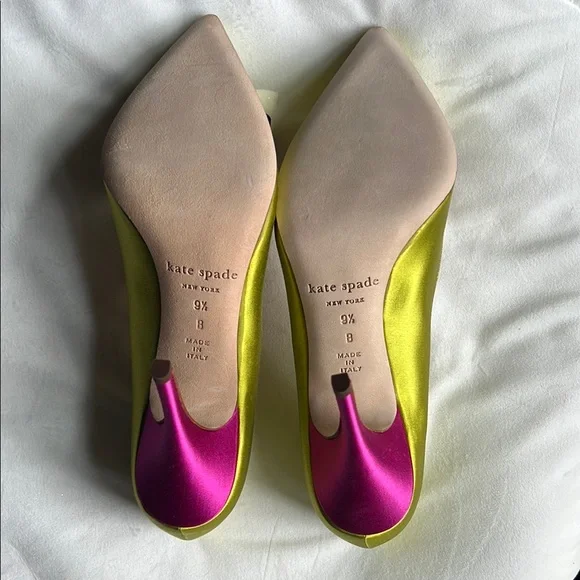 Kate Spade Latrice Satin Lime Green/Royal Purple Bow Pumps - Picture 3 of 9